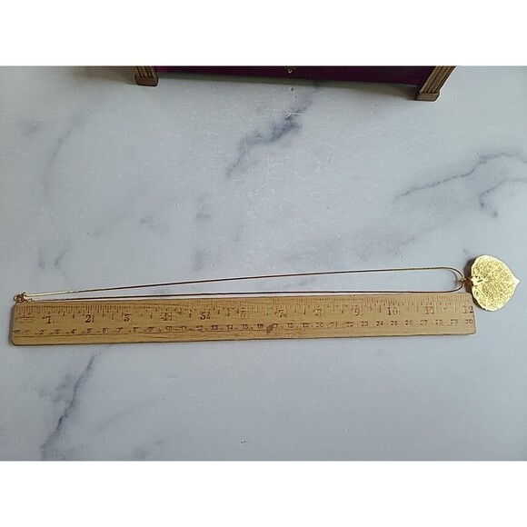 Gold Tone Metal Leaf Shaped Pendant Necklace - Picture 7 of 10